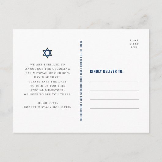 Bar Mitzvah Save Date Modern Turquoise Gold Foil Uitnodiging Briefkaart (Achterkant)