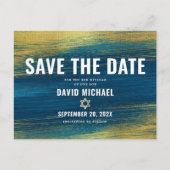 Bar Mitzvah Save Date Modern Turquoise Gold Foil Uitnodiging Briefkaart (Voorkant)