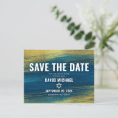 Bar Mitzvah Save Date Modern Turquoise Gold Foil Uitnodiging Briefkaart (Staand voorkant)