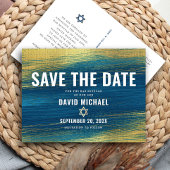 Bar Mitzvah Save Date Modern Turquoise Gold Foil Uitnodiging Briefkaart