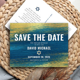 Bar Mitzvah Save Date Modern Turquoise Gold Foil Uitnodiging Briefkaart