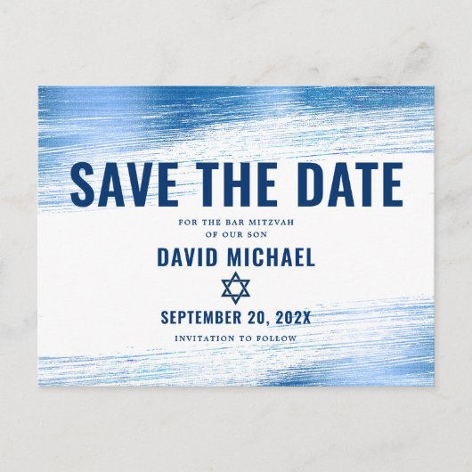 Bar Mitzvah Save Date Navy Typography Blue Folie Uitnodiging Briefkaart (Voorkant)