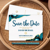 Bar Mitzvah Save Date Turquoise Agate Real Gold Folie Uitnodiging Briefkaart
