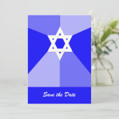 Bar Mitzvah Save the Date Invitation Kaart Blauw (Staand voorkant)
