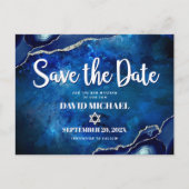 Bar Mitzvah Save the Date Navy Waterverf Agate Uitnodiging Briefkaart (Voorkant)