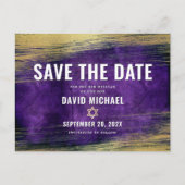 Bar Mitzvah Save the Date Paarse Ombre Gold Foil Uitnodiging Briefkaart (Voorkant)