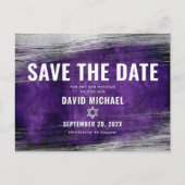 Bar Mitzvah Save the Date Paarse Ombre Silver Foil Uitnodiging Briefkaart (Voorkant)