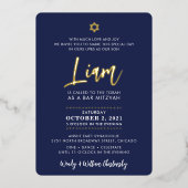 BAR MITZVAH script belettering goud marine blauw Folie Uitnodiging (Voorkant)