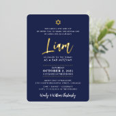 BAR MITZVAH script belettering goud marine blauw Folie Uitnodiging (Staand Voorkant)