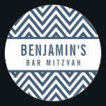 BAR MITZVAH SEAL eenvoudige moderne blok chevron m Ronde Sticker<br><div class="desc">door kat massard >> https://linktr.ee/simplysweetpaperie <<<<</div>