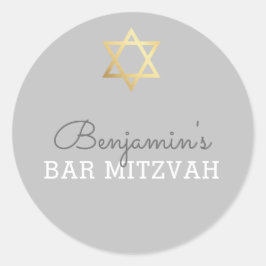 BAR MITZVAH SEAL modern gouden ster grijs Ronde Sticker