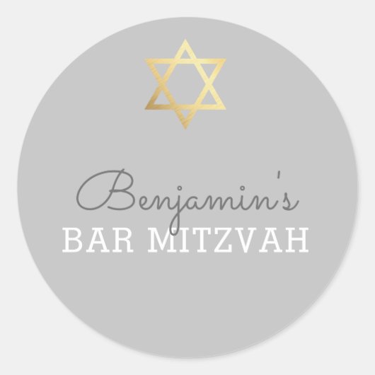BAR MITZVAH SEAL modern gouden ster grijs Ronde Sticker (Voorkant)
