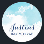 BAR MITZVAH SEAL ster modern aqua blauw waterverf Ronde Sticker<br><div class="desc">door kat massard >> WWW.SIMPLYSWEETPAPERIE.COM <<<<</div>