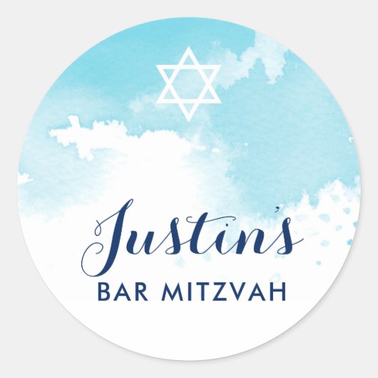 BAR MITZVAH SEAL ster modern aqua blauw waterverf Ronde Sticker (Voorkant)