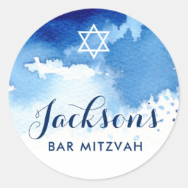 BAR MITZVAH SEAL white star smart blue waterverf Ronde Sticker