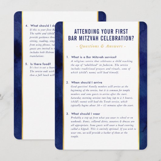 BAR MITZVAH service informatie advies blauw goud Kaart (Voorkant / Achterkant)
