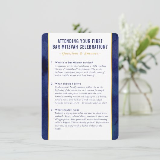 BAR MITZVAH service informatie advies blauw goud Kaart (Staand voorkant)