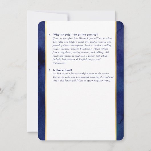 BAR MITZVAH service informatie advies blauw goud Kaart (Achterkant)