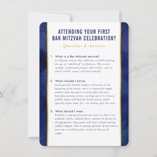 BAR MITZVAH service informatie advies blauw goud Kaart (Voorkant)