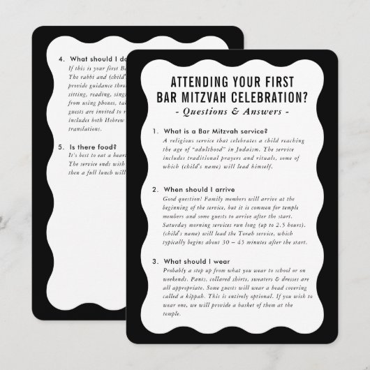 BAR MITZVAH service informatie advies zwart wit Kaart (Voorkant / Achterkant)