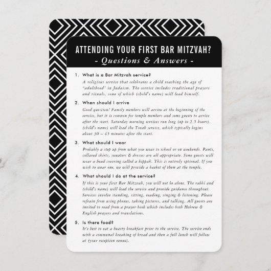 BAR MITZVAH service vraag en antwoord advies Kaart (Voorkant / Achterkant)