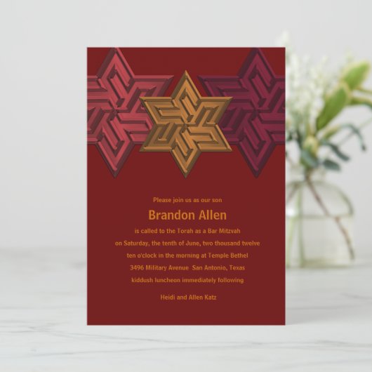 Bar Mitzvah Shades of Red and Rust, ster van David Kaart (Staand voorkant)