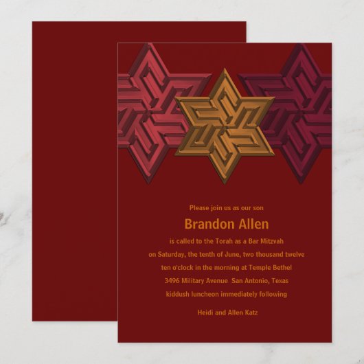 Bar Mitzvah Shades of Red and Rust, ster van David Kaart (Voorkant / Achterkant)