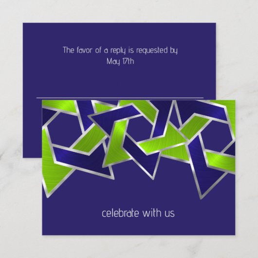 Bar Mitzvah Silver Blue Lime Green Star van David Kaart (Voorkant / Achterkant)