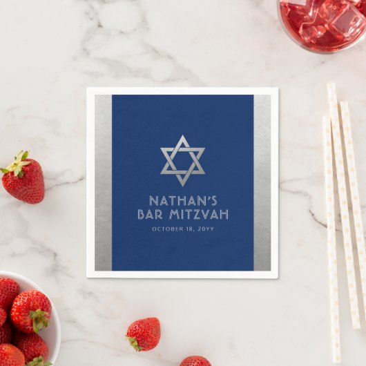Bar Mitzvah Silver Blue Modern Simple Personalized Servet (Insitu)