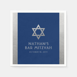 Bar Mitzvah Silver Blue Modern Simple Personalized Servet