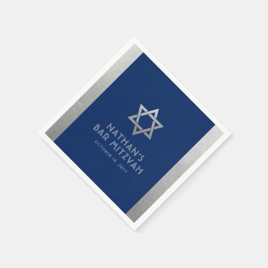 Bar Mitzvah Silver Blue Modern Simple Personalized Servet (Hoek)