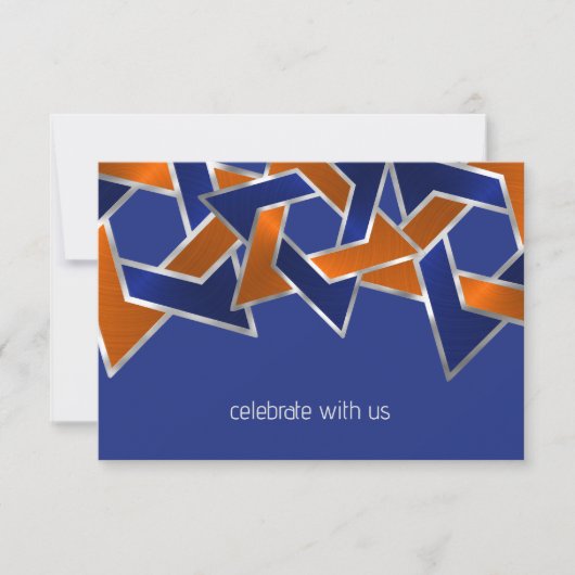 Bar Mitzvah Silver Blue Oranje Star van David RSVP Kaartje (Voorkant)