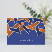 Bar Mitzvah Silver Blue Oranje Star van David RSVP Kaartje (Staand voorkant)