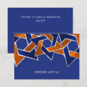 Bar Mitzvah Silver Blue Oranje Star van David RSVP Kaartje (Voorkant / Achterkant)