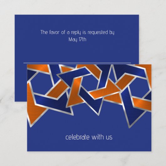 Bar Mitzvah Silver Blue Oranje Star van David RSVP Kaartje (Voorkant / Achterkant)