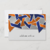 Bar Mitzvah Silver Blue Oranje Star van David RSVP Kaartje (Voorkant)