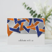 Bar Mitzvah Silver Blue Oranje Star van David RSVP Kaartje (Staand voorkant)