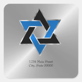 Bar Mitzvah Silver Blue Star Address Seal Vierkante Sticker