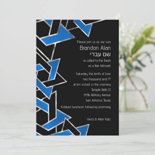 Bar Mitzvah Silver Blue Star Kaart (Staand voorkant)