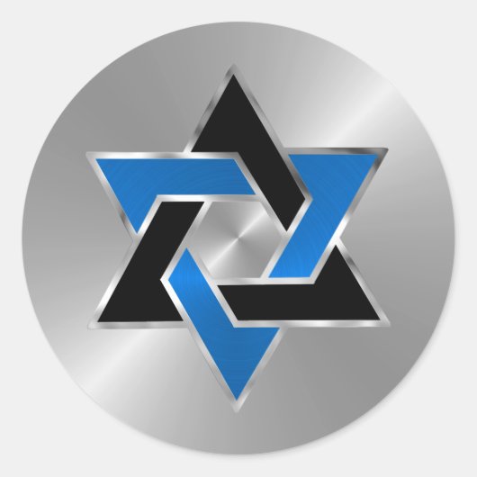 Bar Mitzvah Silver Blue Star Ronde Sticker (Voorkant)