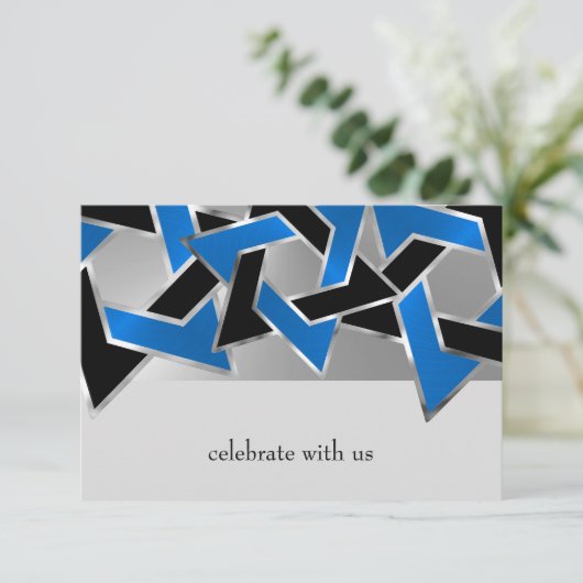 Bar Mitzvah Silver Blue Star RSVP Kaartje (Staand voorkant)
