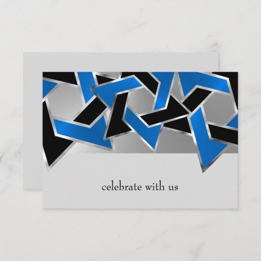 Bar Mitzvah Silver Blue Star RSVP Kaartje (Voorkant / Achterkant)