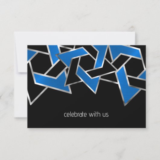 Bar Mitzvah Silver Blue Star RSVP Kaartje (Voorkant)