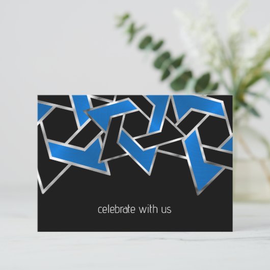 Bar Mitzvah Silver Blue Star RSVP Kaartje (Staand voorkant)