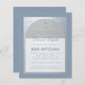 Bar Mitzvah Silver Dusty Blue Budget Invitation (Voorkant / Achterkant)