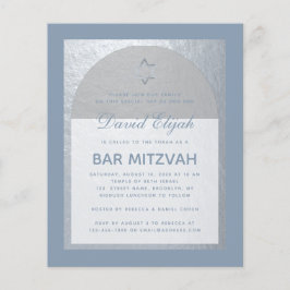 Bar Mitzvah Silver Dusty Blue Budget Invitation