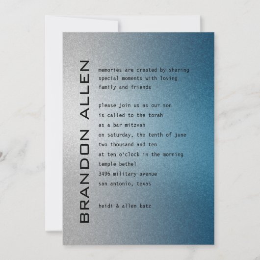 Bar Mitzvah Silver en Blue Invitation Kaart (Voorkant)