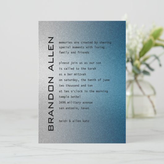 Bar Mitzvah Silver en Blue Invitation Kaart (Staand voorkant)