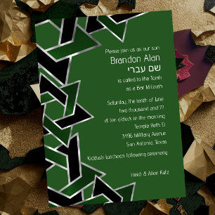Bar Mitzvah Silver Green Black Star van David Kaart