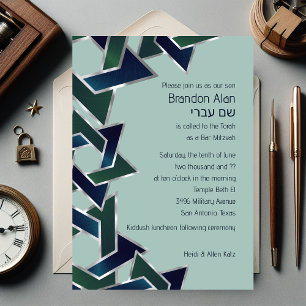 Bar Mitzvah Silver Navy Blue Green Star van David Kaart